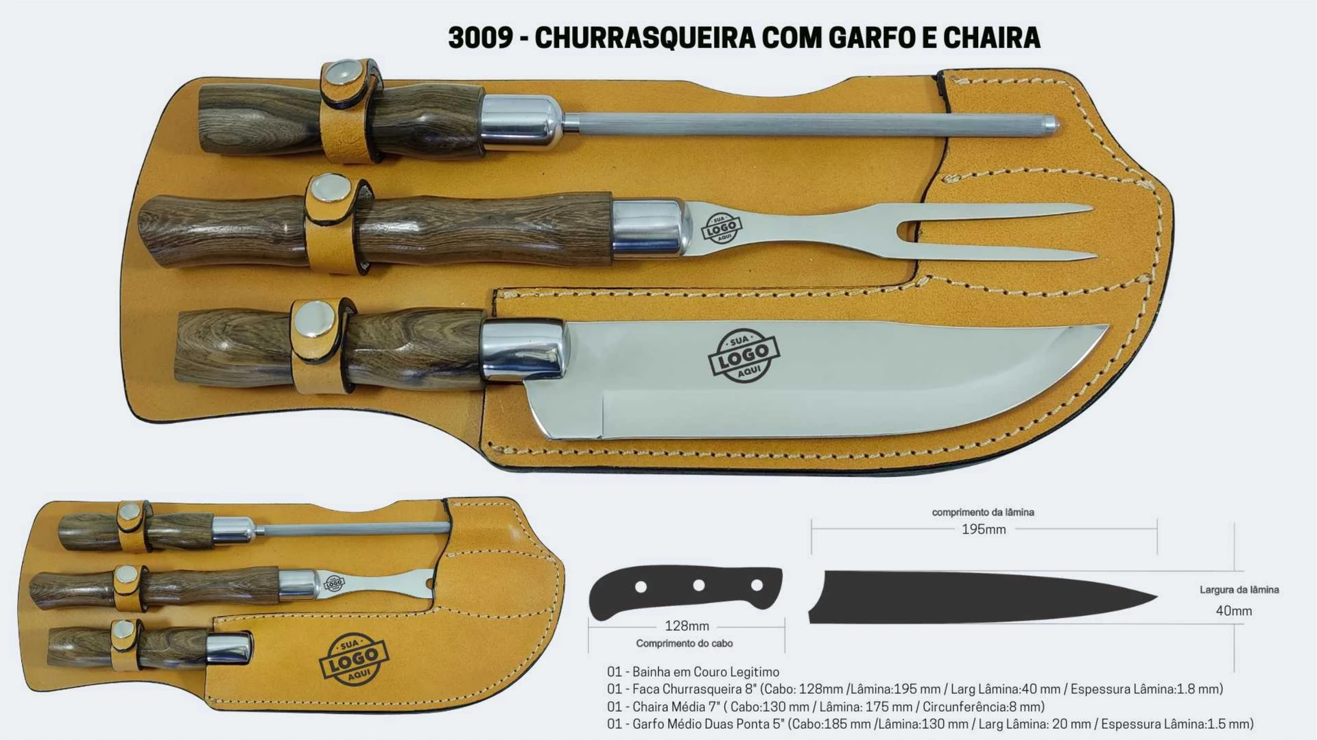 Página 7 do catálogo de brindes corporativos Pazpazini: 3009 - CHURRASQUEIRA COM GARFO E CHAIRA
