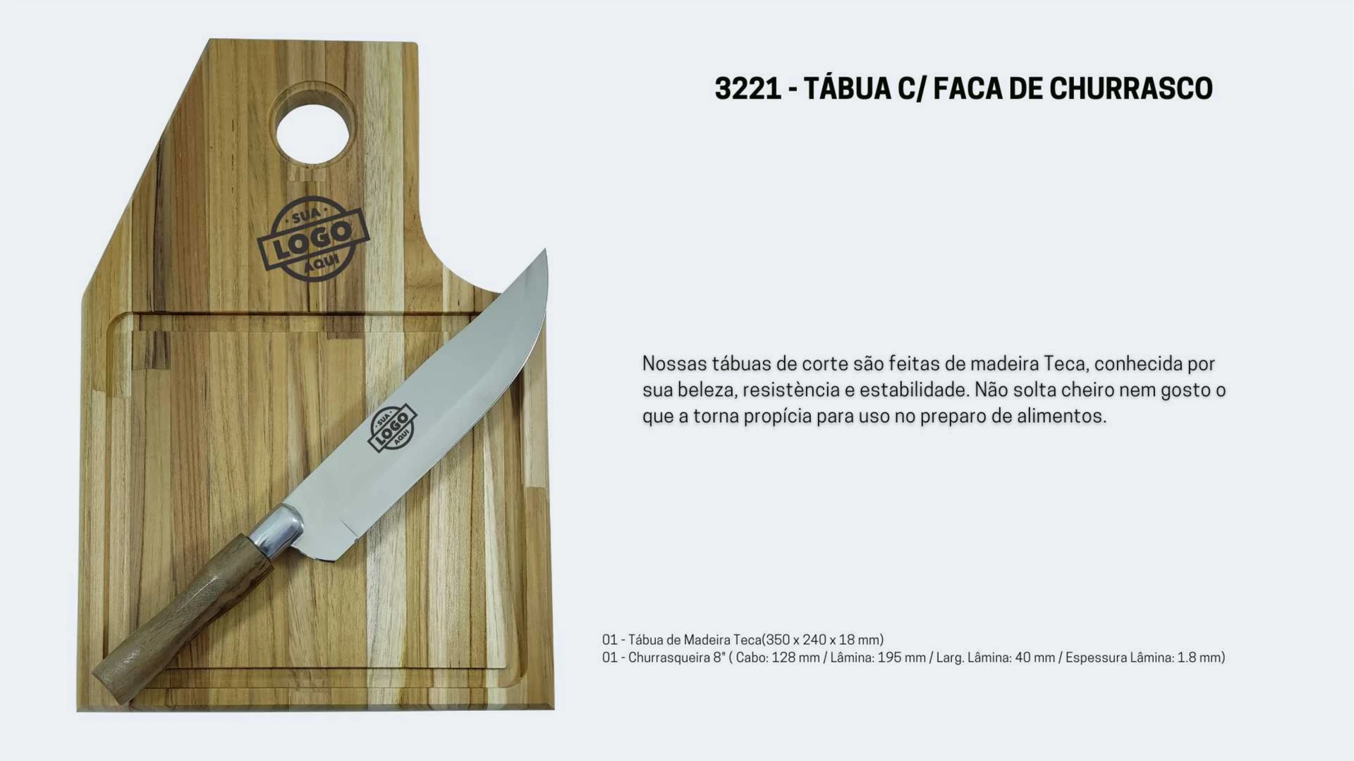 Página 20 do catálogo de brindes corporativos Pazpazini: 3221 - TÁBUA C/ FACA DE CHURRASCO